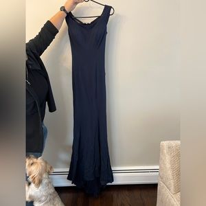 Navy Open Back Evening Gown